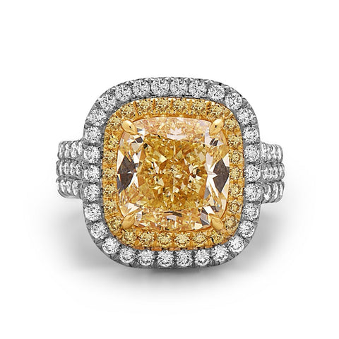 Charles Krypell Cushion Cut Yellow Diamond Ring