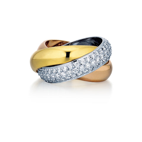 Tri-Color Diamond Eternity Rolling Ring