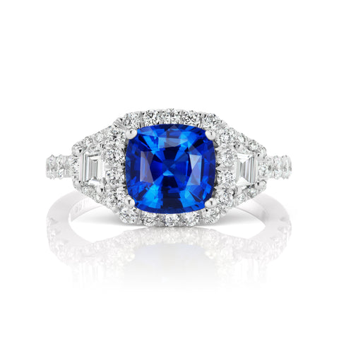 Barmakian Radiant Cut Sapphire and Diamond Halo Ring