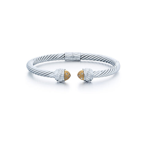 Sterling Silver and 14kt Yellow Gold Cable Bracelet